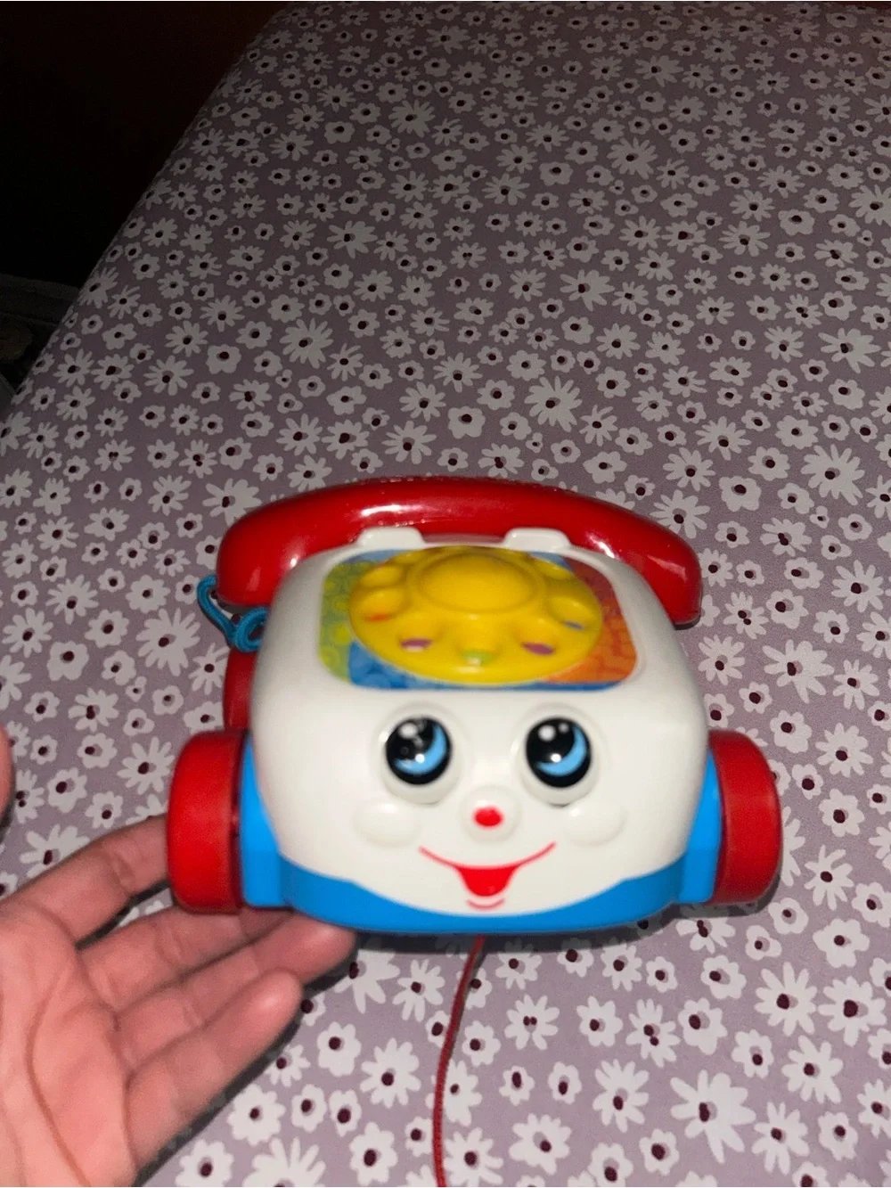 Fisher-Price Vintage Smiling Pull-Along Phone in White, Red, Blue & Yellow
